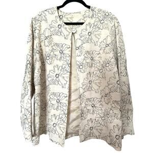 LAURA ASHLEY Woman Vintage Cream Taupe Embroidered Floral Silk Jacket Blazer 2X